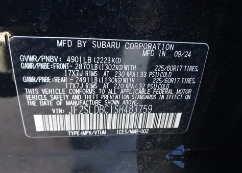 2025 Subaru Forester Premium from USA, damaged, VIN JF2SLDBC1SH483759